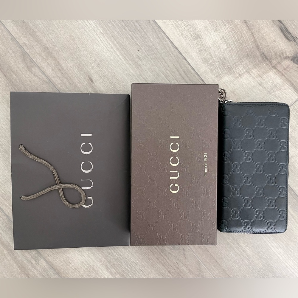 Gucci GG Twins Guccissima Zip Around Continental Wallet Black